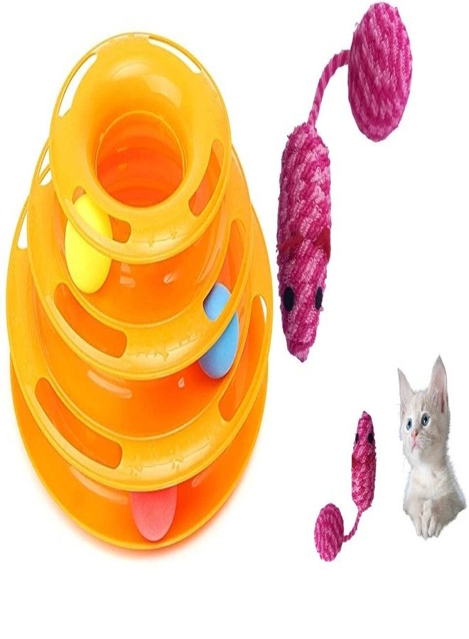 Smart Pups Interactive Tower of Tracks Plastic 3 Layers Pet Game Entertainment Turntable with Jute Rat face Toys Colour May Very Pack of 1 Pcs - Image 1